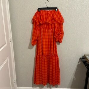 Bright orange/red off the shoulder dress. Quarter length sleeves. New W tags